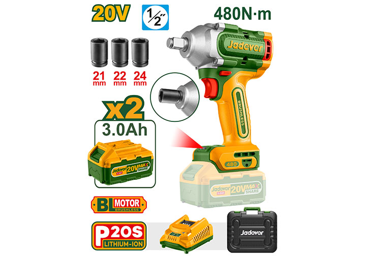 20V Máy siết bu lông dùng pin 480Nm Jadever JDCD1B48