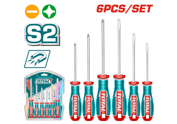 Bộ tuốc nơ vít dẹp và bake 6 chi tiết Total TKSDS0626